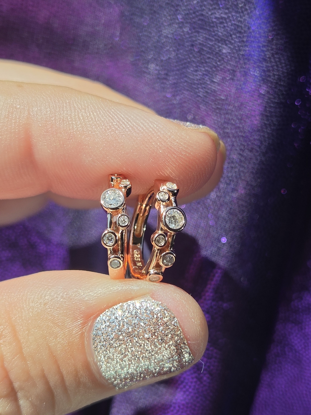 925 Sterling With 14k Rose Gold Vermeil Moissanite Huggie Earrings